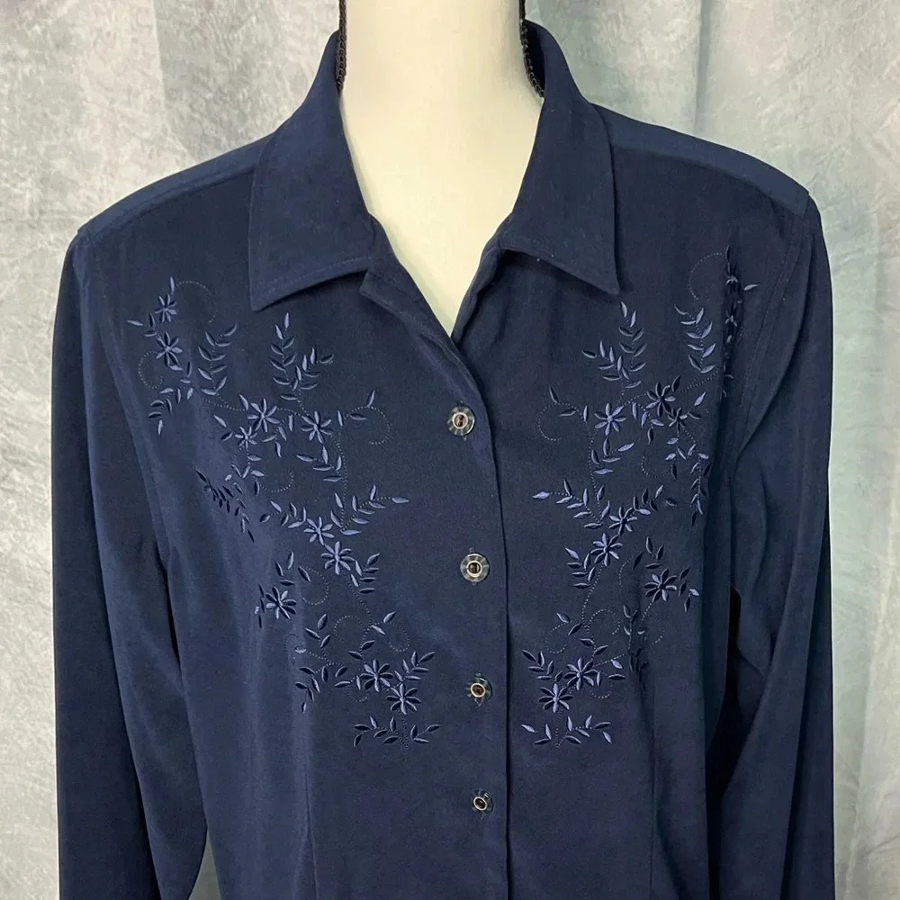 Erika Dresses Navy Open Slit Back Floral Embroidered Long Sleeve Jacket - Large